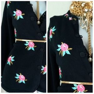 Mandarin Floral Vintage Knit "MOD" Embroidered GRANNY CORE Cardigan